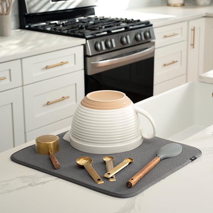 Dish Drying Mat, Highly Absorbent Microfiber Kitchen Counter Mat, Dish Drying Pad for Dishes, Utensils, Pots and Pans, Large 16" x 18", Charcoal