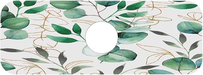 Faucet Draining Mat For Kitchen Sink, Green Leaves Diatom Mud Absorbent Drain Pad For Bathroom Kitchen Sink Splash Guard Drying Mat