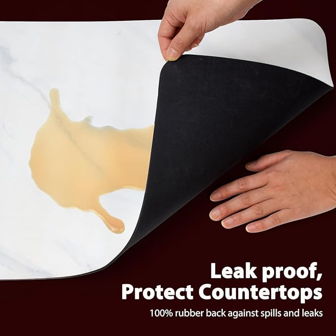 Dish Drying Mat for Kitchen Counter, 24"x16" Super Absorbent Hide Stain Dish Drying Pad with Non-slip Rubber Backed, Quick Drying Mat for Coffee Machine Dish Rack（Whtie Marble）