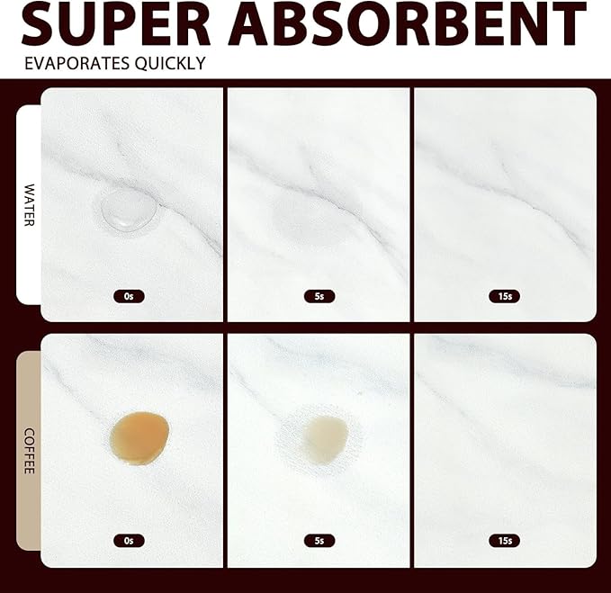 Dish Drying Mat for Kitchen Counter, 24"x16" Super Absorbent Hide Stain Dish Drying Pad with Non-slip Rubber Backed, Quick Drying Mat for Coffee Machine Dish Rack（Whtie Marble）