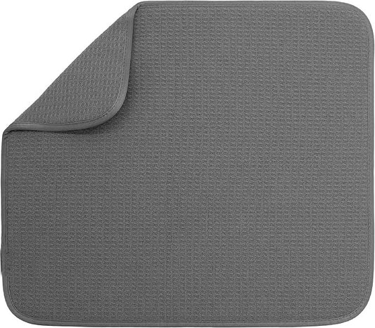 Dish Drying Mat, Highly Absorbent Microfiber Kitchen Counter Mat, Dish Drying Pad for Dishes, Utensils, Pots and Pans, Large 16" x 18", Charcoal